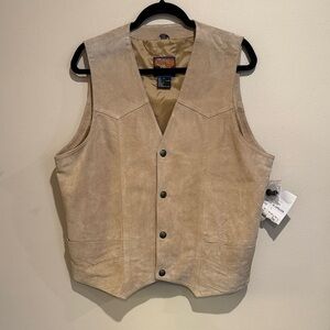 💜Cripple Creek Men's Tan Leather Suede Vest Western Cowboy Sleek Comfort Stylish